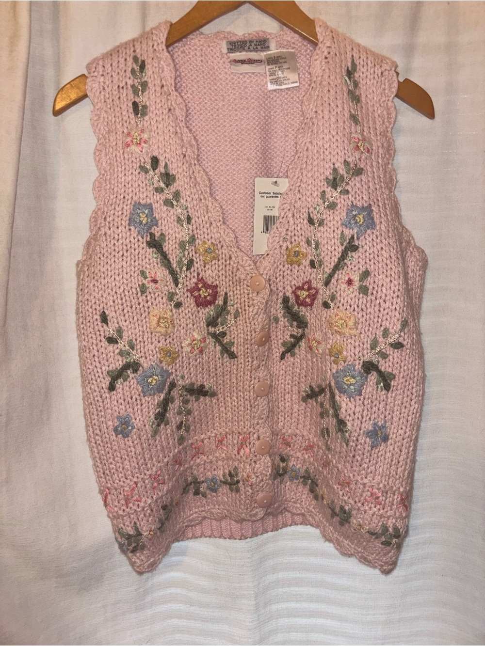 Bobbie Brooks Light Pink Floral Embroidered Knit Sweater Vest